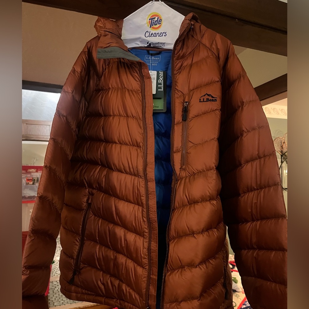 L.L. Bean Men's Gingerbread Brown Down Puffer Jacket-XXL-New with Tags